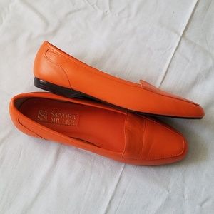 Vintage Sandra Miller Leather Shoe 7.5 Flat Slip-On Almond Toe Orange